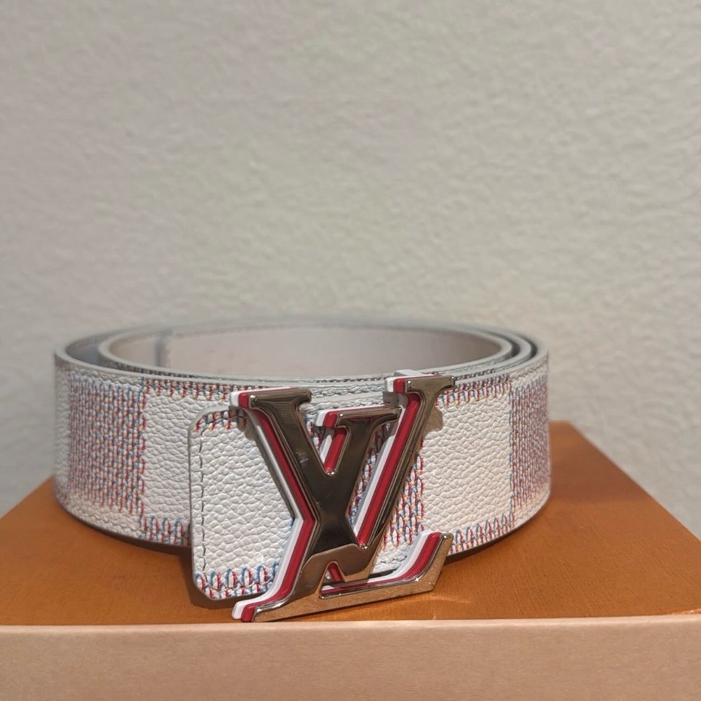 Louis Vuitton White and Red Checkered Belt